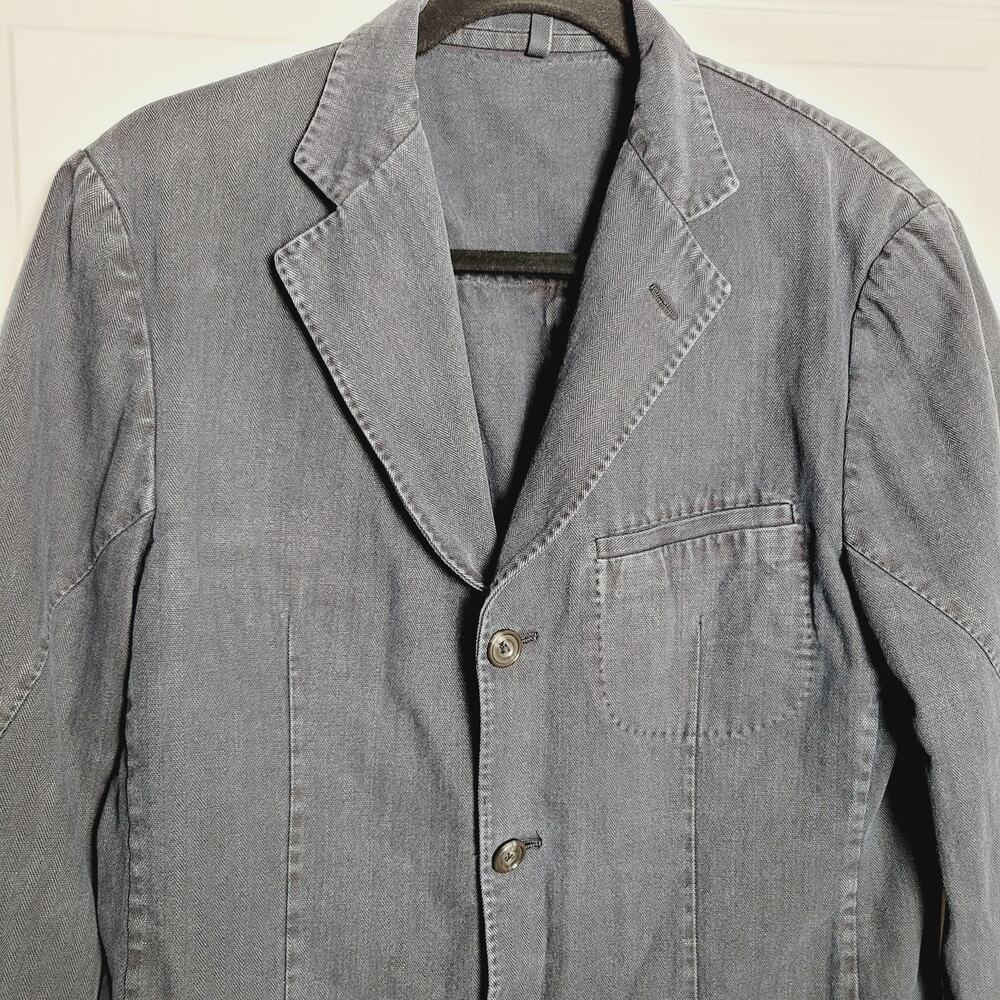 Gian Luca Napoli Blazer Mens 42 Long Blue Gray Herringbone Twill Unstructured - Picture 2 of 16